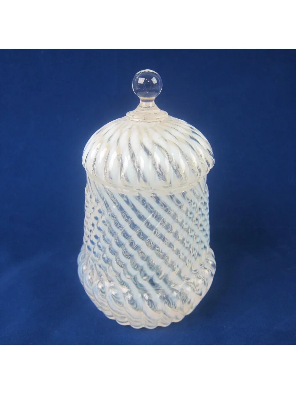 Antique Northwood Chrysanthemum Swirl Opalescent White Glass Jar with Lid RARE